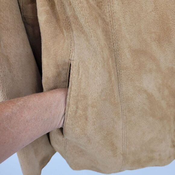 Vtg Womens Siena Camel Suede Genuine Leather Jacket Shacket Sz L Zip Neutral - Picture 6 of 11